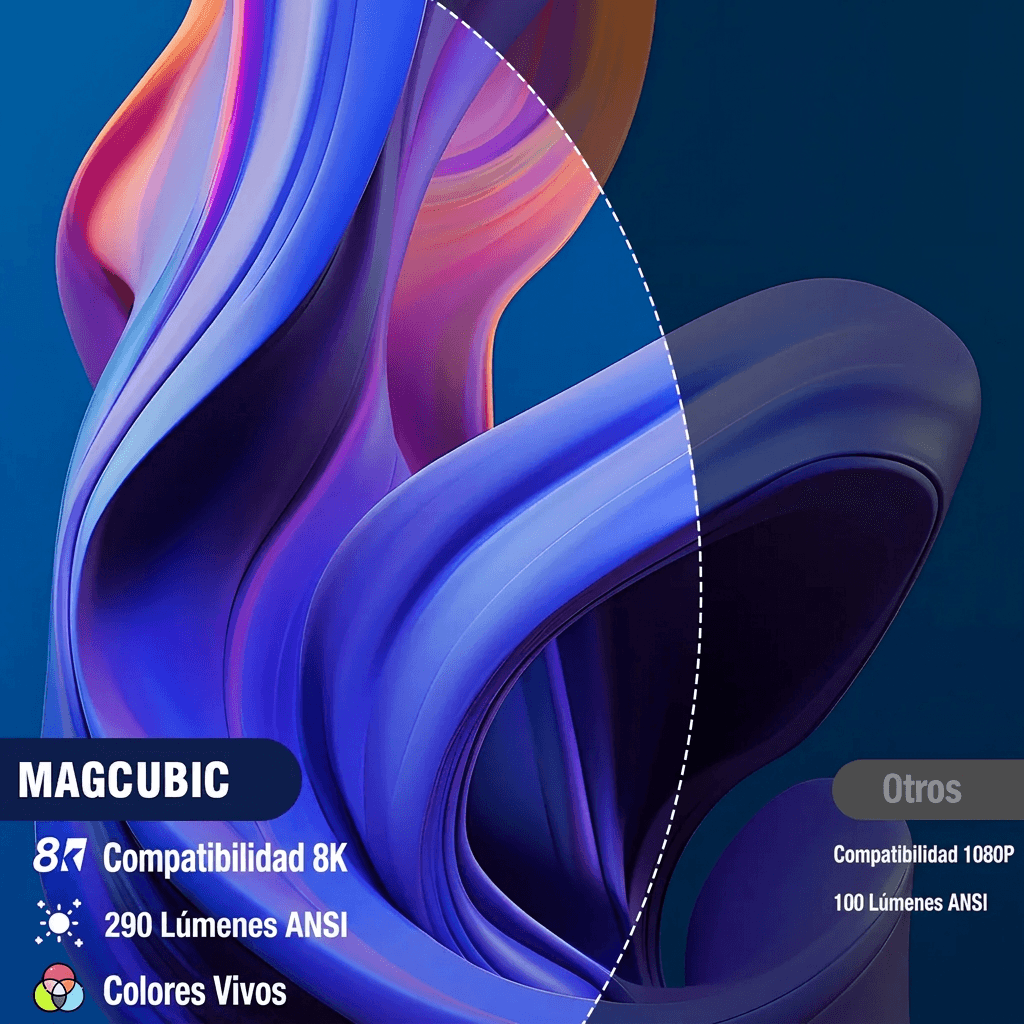 Formas abstractas de colores intensos comparando brillo y compatibilidad 8K